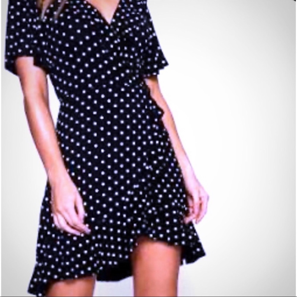Eliza j navy polka dot deep v chiffon ruffle dress
